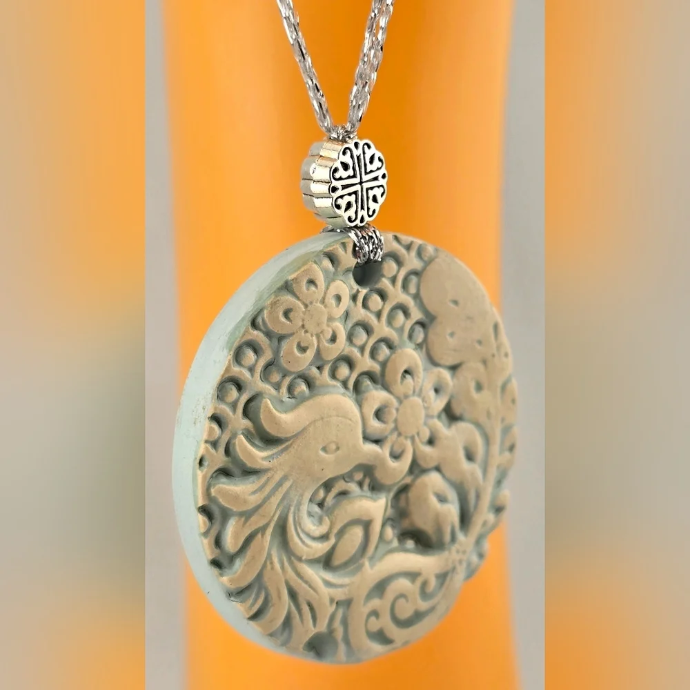 Handmade Kiln Fired Ceramic Chinese Phoenix Asian Ornament Pendant - Picture 3 of 4